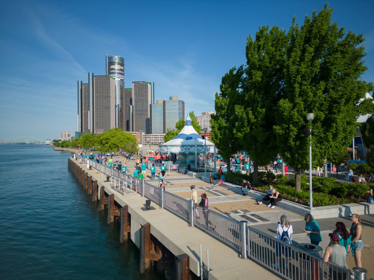 Downtown Detroit riverwalk in daytime